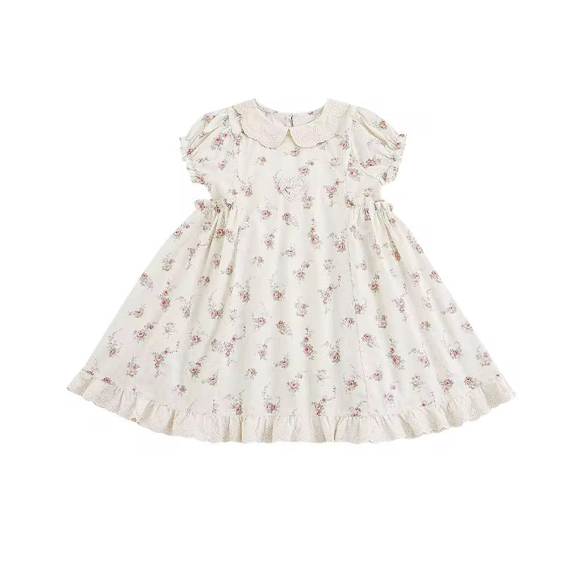 Girls Lace Embroidered Floral Dress, Ivory