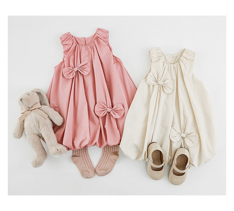 Girls Bow Detail Sleeveless Dress - Dusty Pink (Ages 1–10)