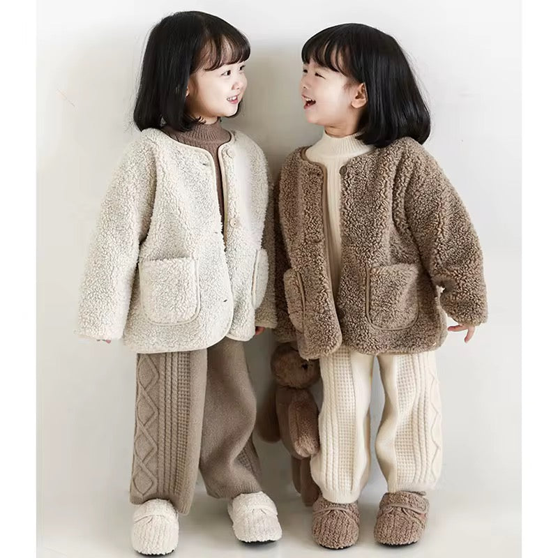 Girls Faux Shearling Teddy Jacket, Cocoa
