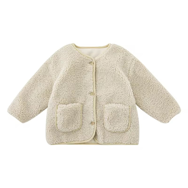 Girls Faux Shearling Teddy Jacket, Oatmeal