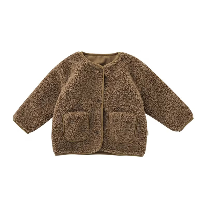 Girls Faux Shearling Teddy Jacket, Cocoa