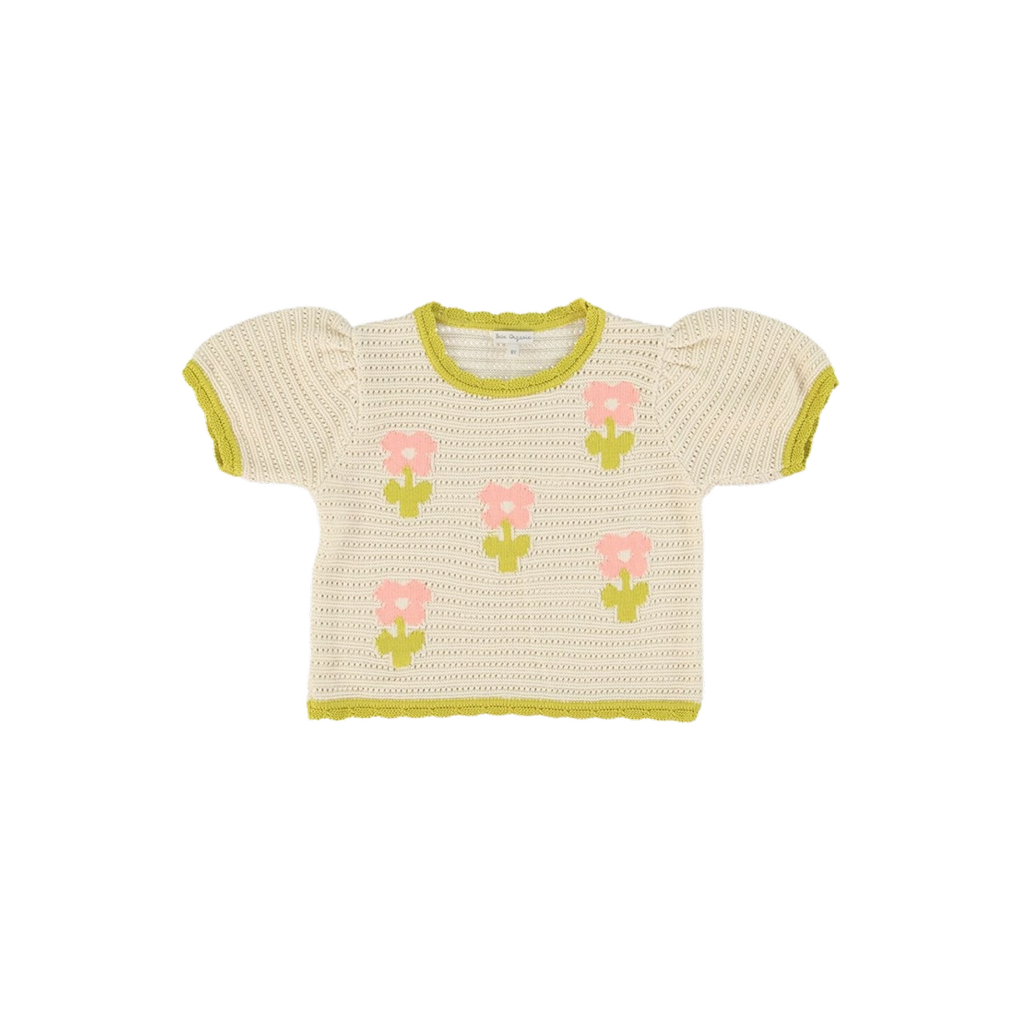 Girls Crochet Knit Summer Top, Cream & Olive