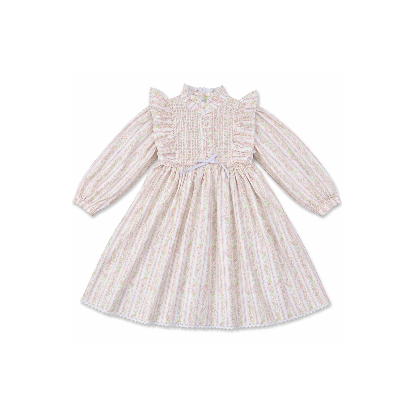 Rosalie Ruffled Smock Dress, Pink Floral Stripe