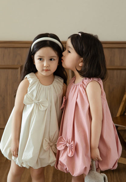 Lila Bow Appliqué Bubble Dress, Dusty Rose