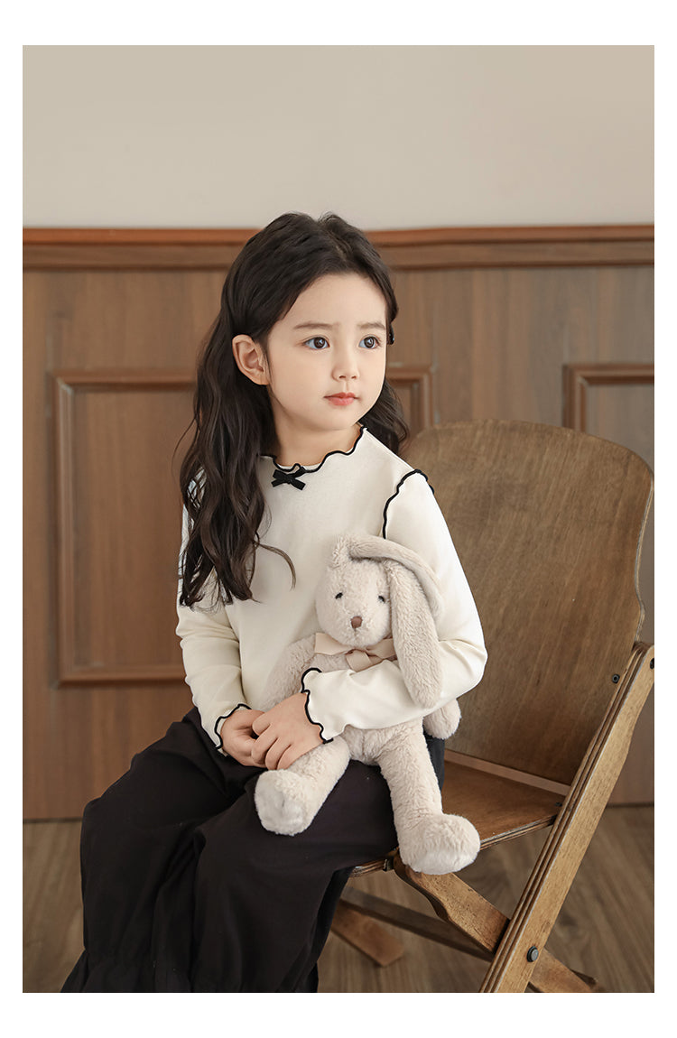 Girls Contrast Trim Frilled Top, Cream