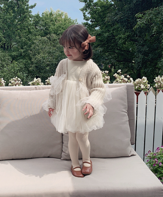 Girls Frill-Trim Chiffon Tulle Dress, Ivory