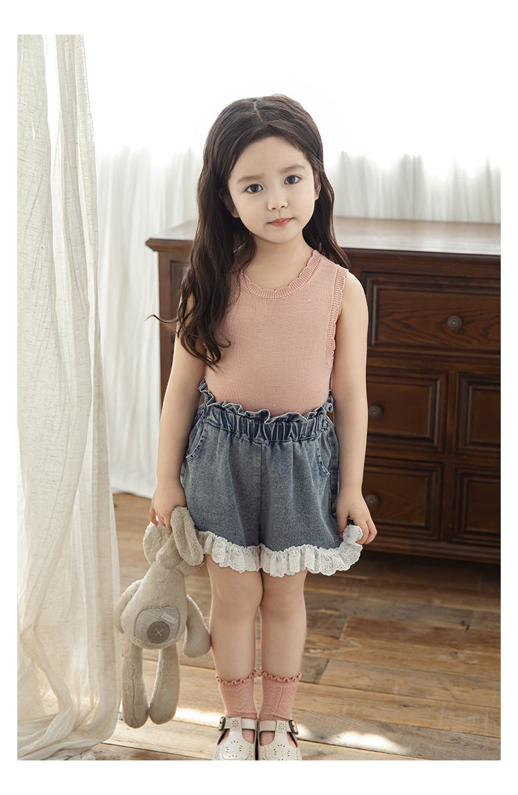 Girls Ribbed Knit Lyocell Vest, Dusty Pink