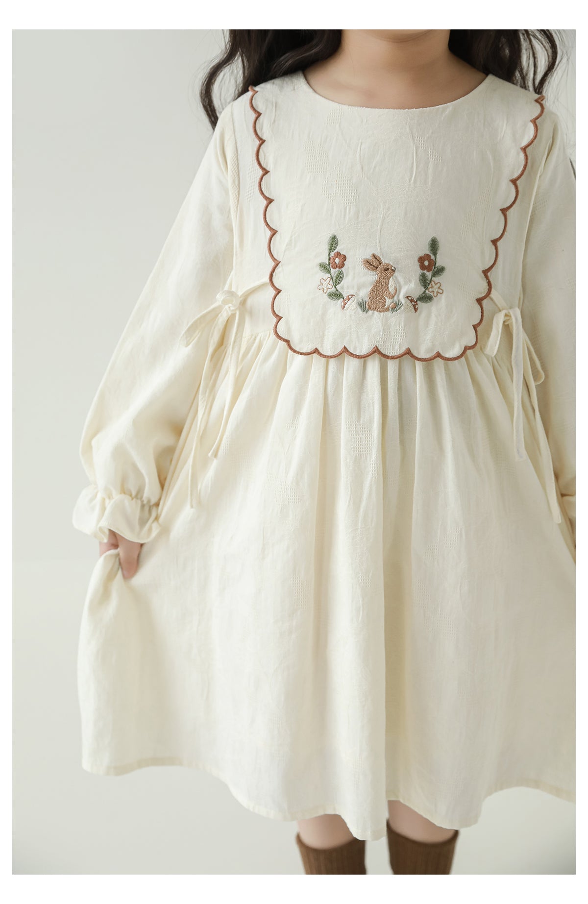 Baby Girl Embroidered Jacquard Dress, Cream