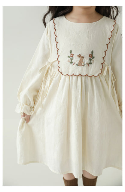 Baby Girl Embroidered Jacquard Dress, Cream