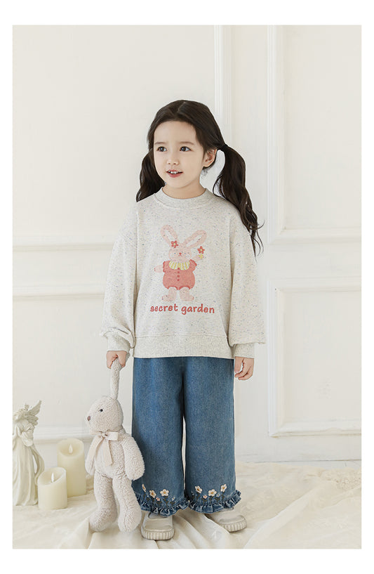 Girls Embroidered Ruffled Wide-Leg Jeans