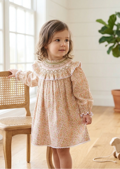 Camille Ruffled Smock Dress, Peach Blossom