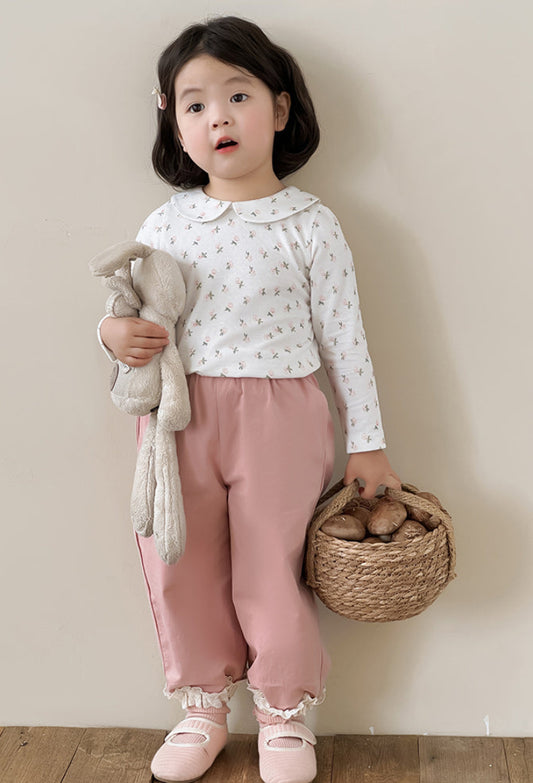 Lace Hem Cuffed Trousers, Dusty Pink