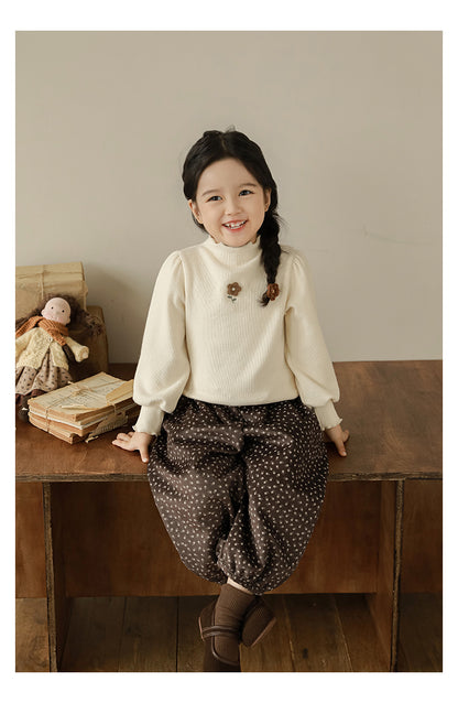 Girls Floral Embroidered Frill Trimmed Top, Oat