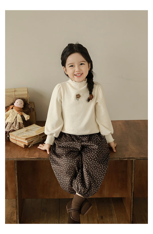 Girls Floral Embroidered Frill Trimmed Top, Oat