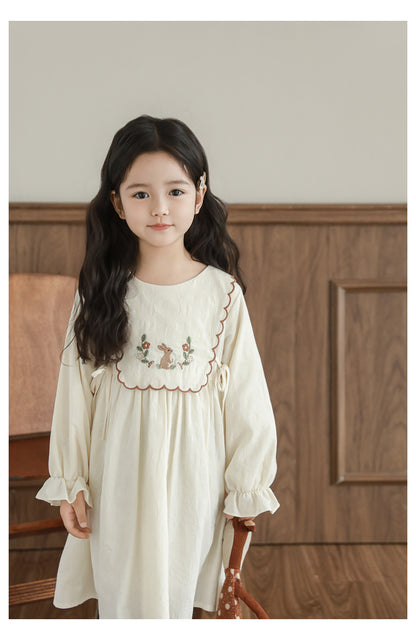 Baby Girl Embroidered Jacquard Dress, Cream