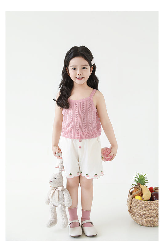 Girls Lyocell Knit Strap Top, Soft Pink