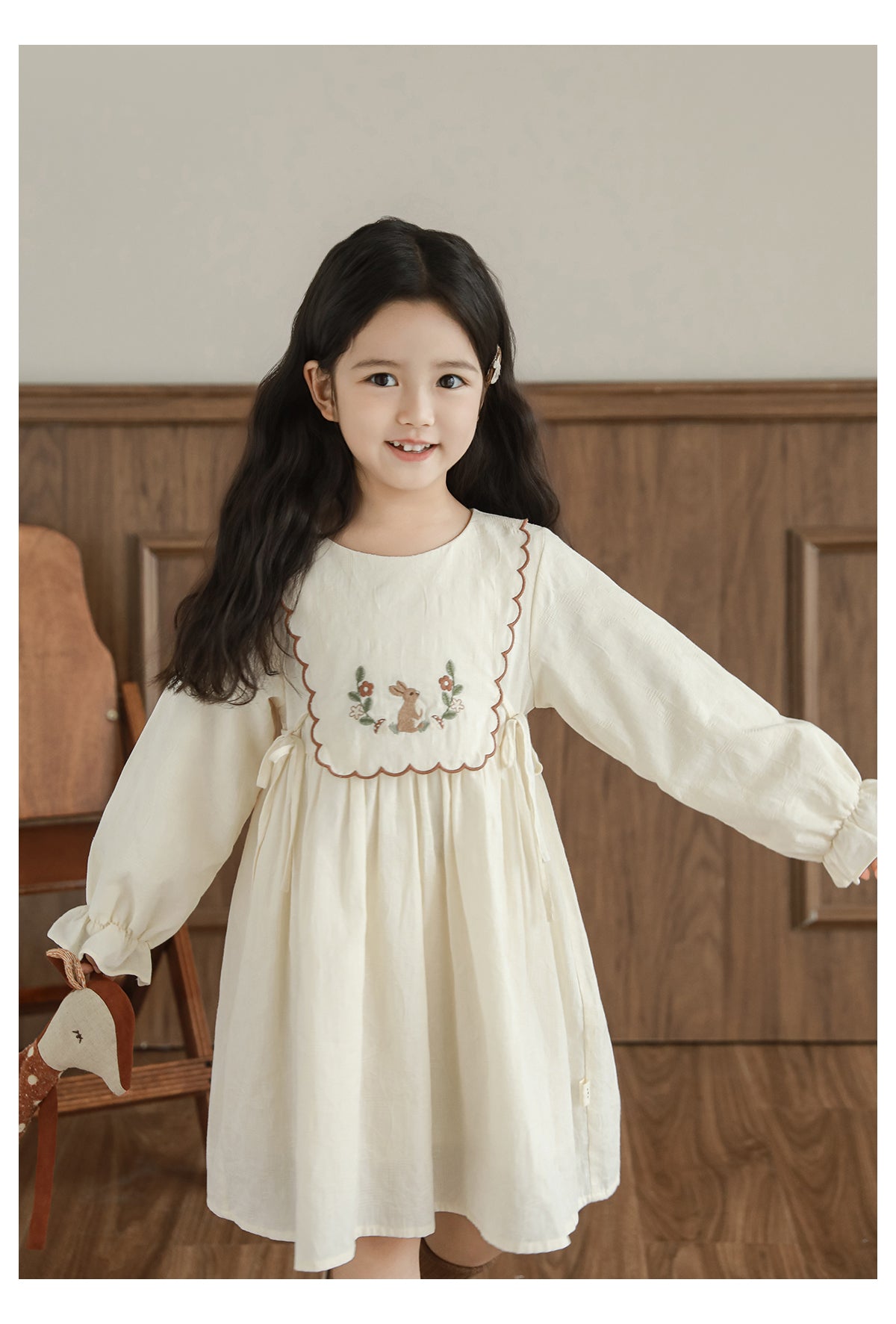 Baby Girl Embroidered Jacquard Dress, Cream