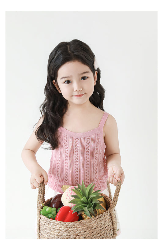Girls Lyocell Knit Strap Top, Soft Pink
