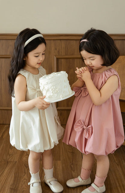 Lila Bow Appliqué Bubble Dress, Dusty Rose