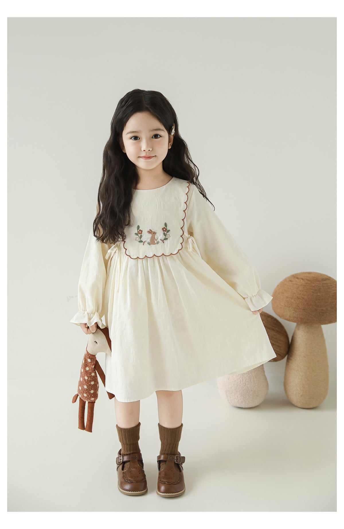 Baby Girl Embroidered Jacquard Dress, Cream