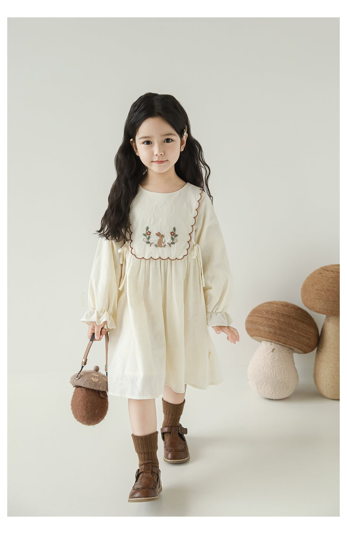 Baby Girl Embroidered Jacquard Dress, Cream