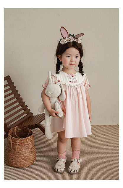Baby Girl Pink Bunny Embroidered Dress