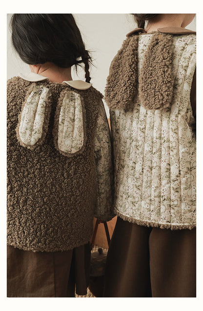 Girls Reversible Padded Teddy Coat, Cocoa Floral