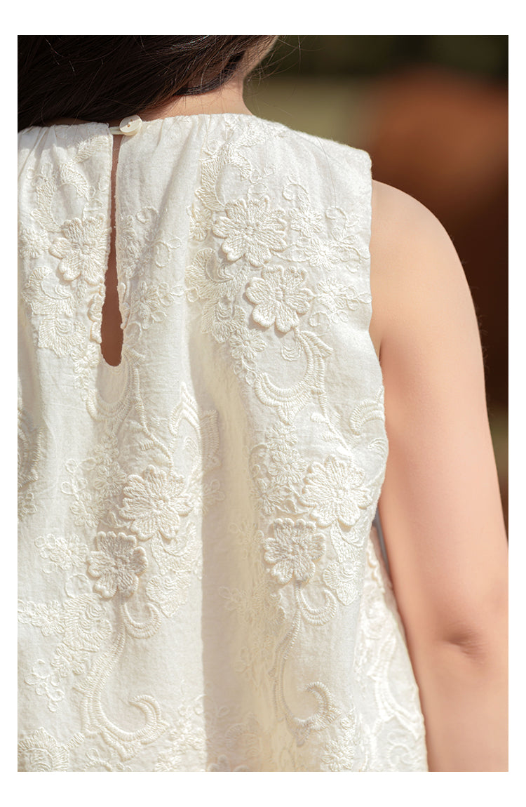 Girls Floral Embroidered Lace Top & Trousers Set, Ivory White