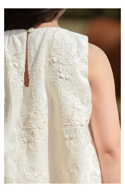 Girls Floral Embroidered Lace Top & Trousers Set, Ivory White