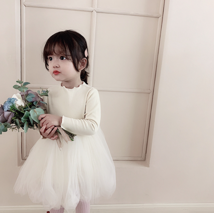 Layered Mesh Tulle Dress, Cream