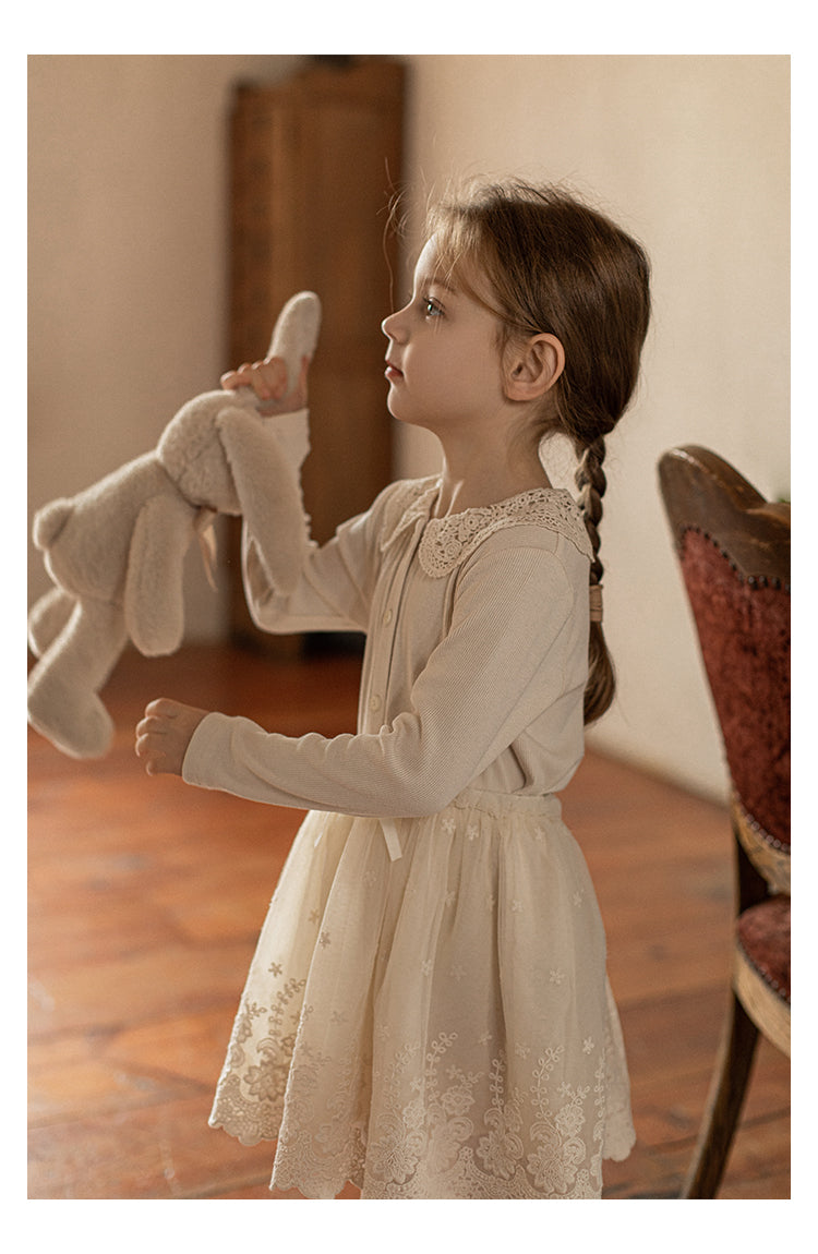 Girls Chiffon Layered Lace Skirt, Ivory