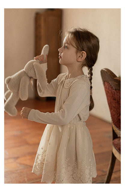 Girls Chiffon Layered Lace Skirt, Ivory
