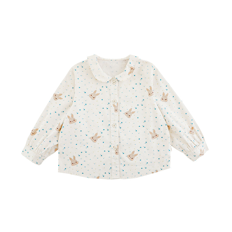 Girls button-down blouse with bunny and floral print