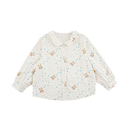 Girls button-down blouse with bunny and floral print