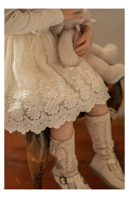 Girls Chiffon Layered Lace Skirt, Ivory