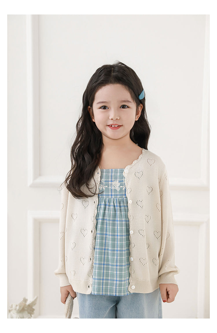 Lightweight summer cardigan with scalloped details, in light beige