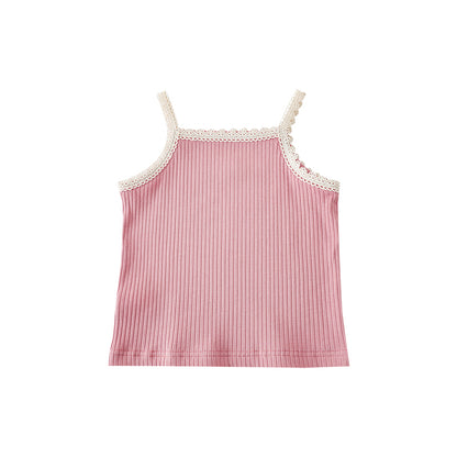 Soft ribbed knit girls strappy top in pink by Ava & Bear London