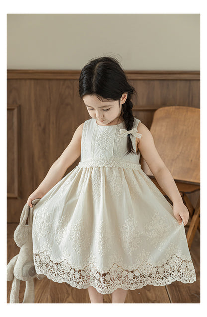 Girls Lace Embroidered Dress, Ivory