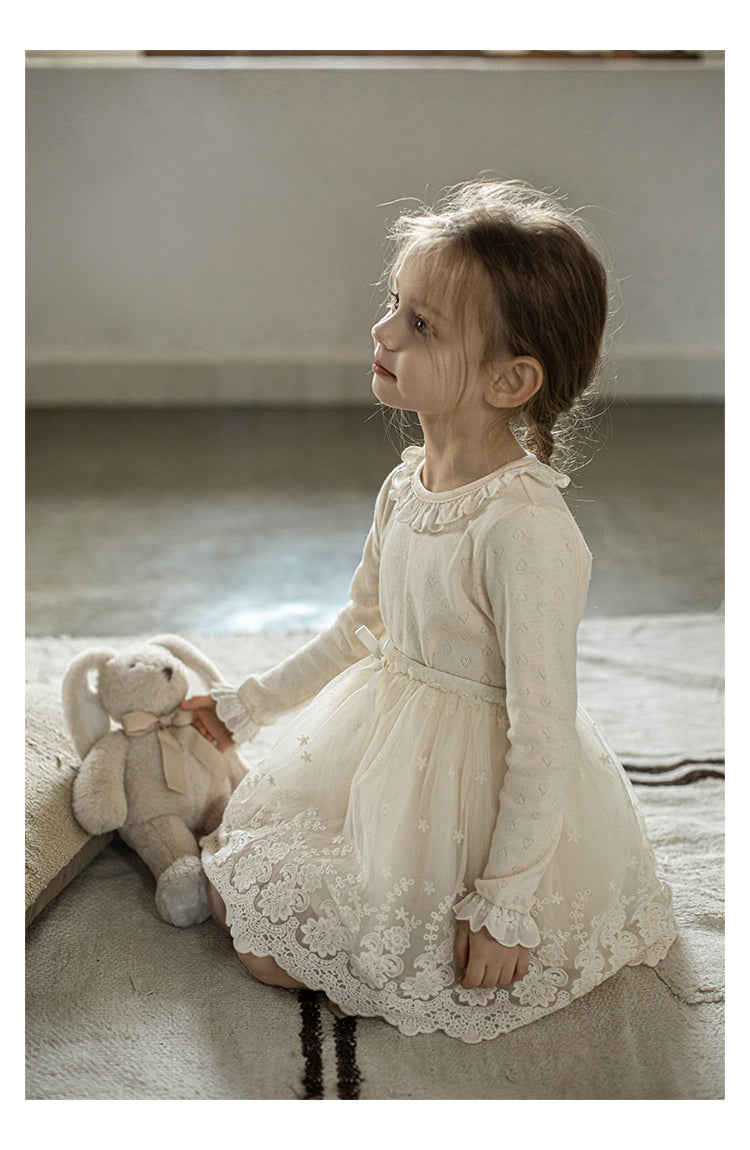 Girls Chiffon Layered Lace Skirt, Ivory