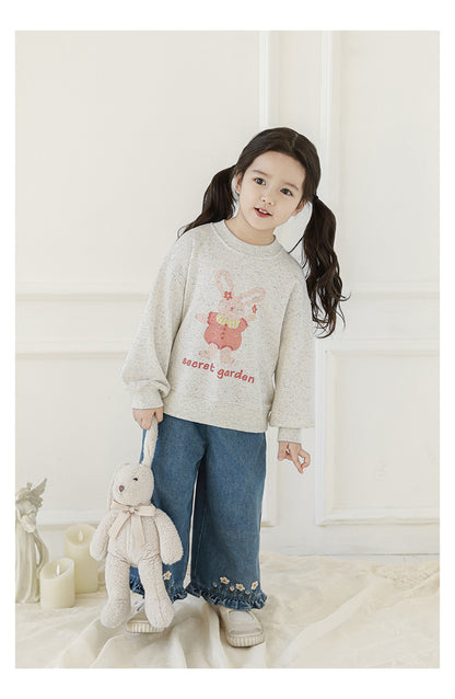 Girls Embroidered Ruffled Wide-Leg Jeans