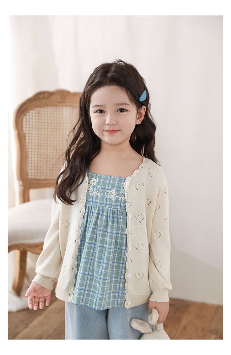 Breathable girls cardigan with ribbed cuffs and hem in light beige
