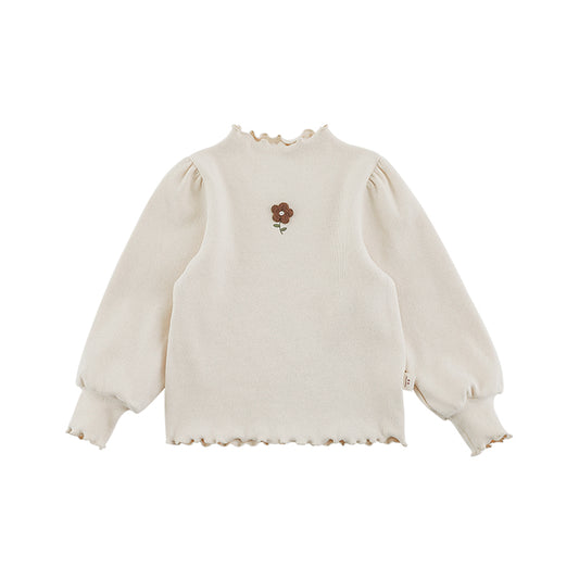 Girls long sleeve embroidered top with frilled collar in cream colour