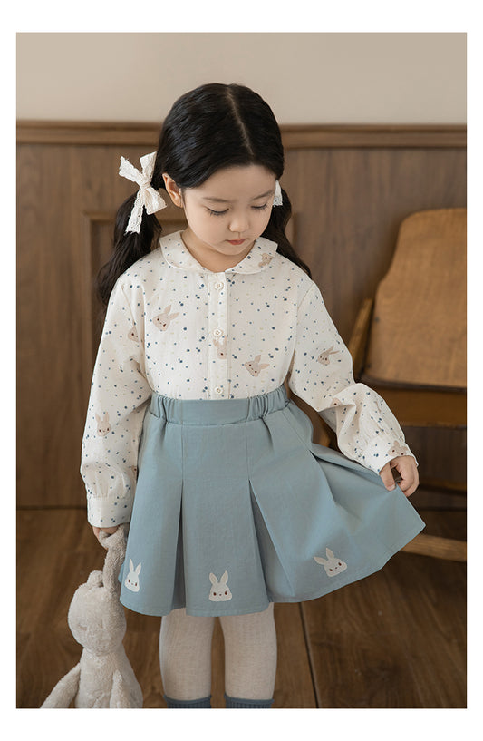 Girls Bunny Print Button-Down Blouse