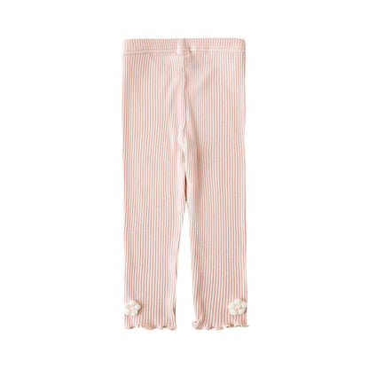 Girls ribbed leggings with floral crochet, in light pink