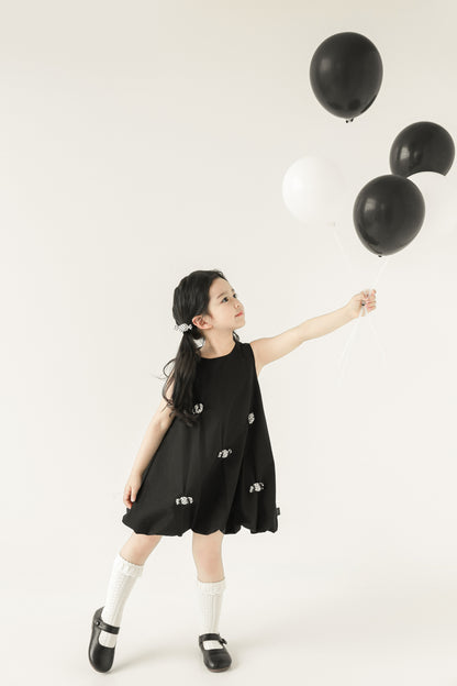 Girls Bubble Hem Candy Bow Dress, Midnight Black