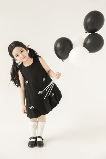 Girls Bubble Hem Candy Bow Dress, Midnight Black