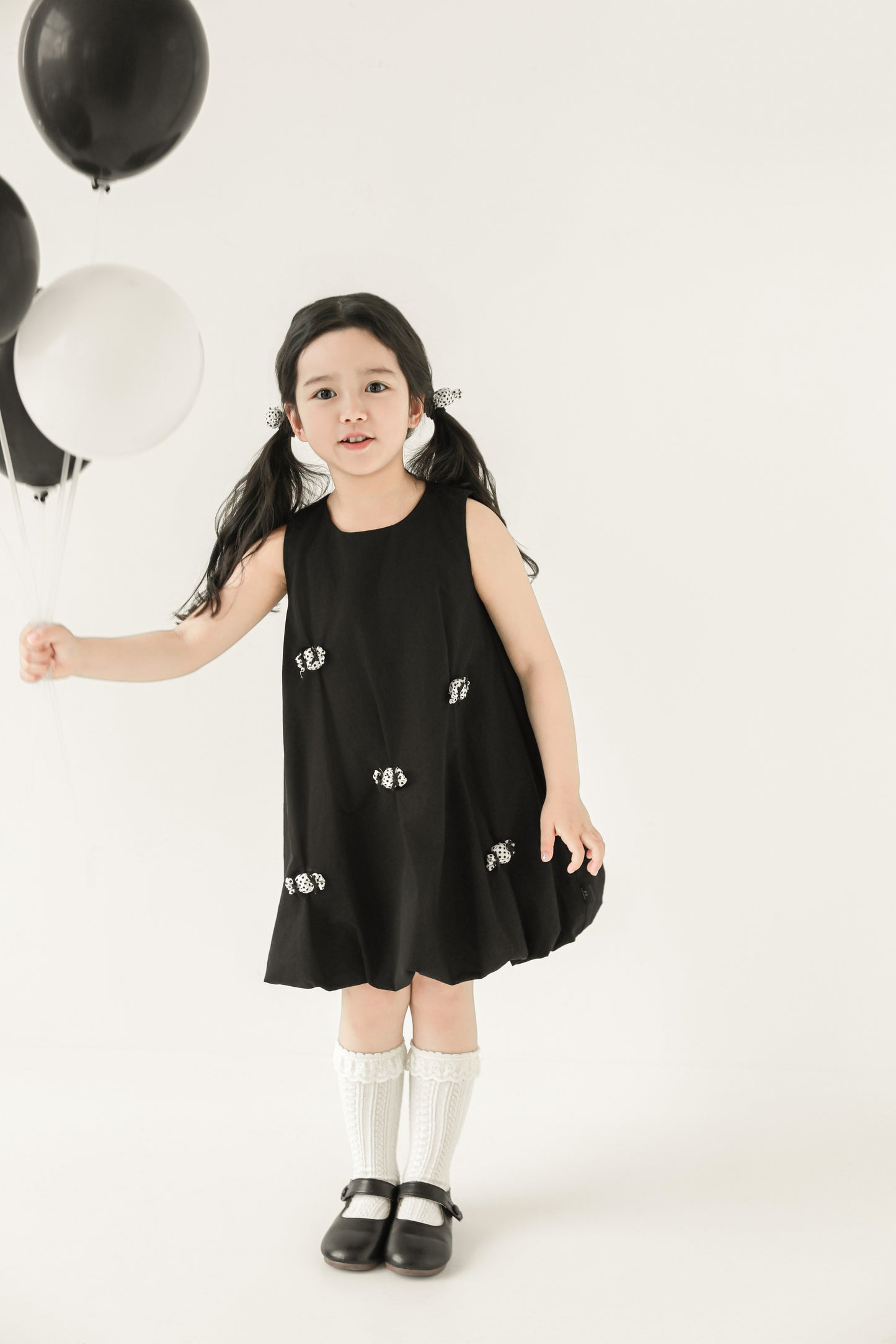Girls Bubble Hem Candy Bow Dress, Midnight Black