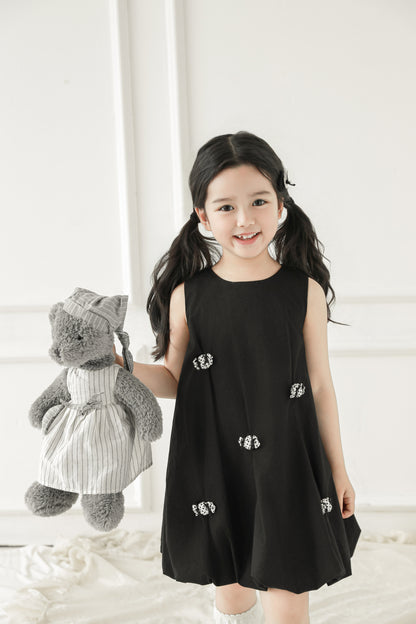 Girls Bubble Hem Candy Bow Dress, Midnight Black