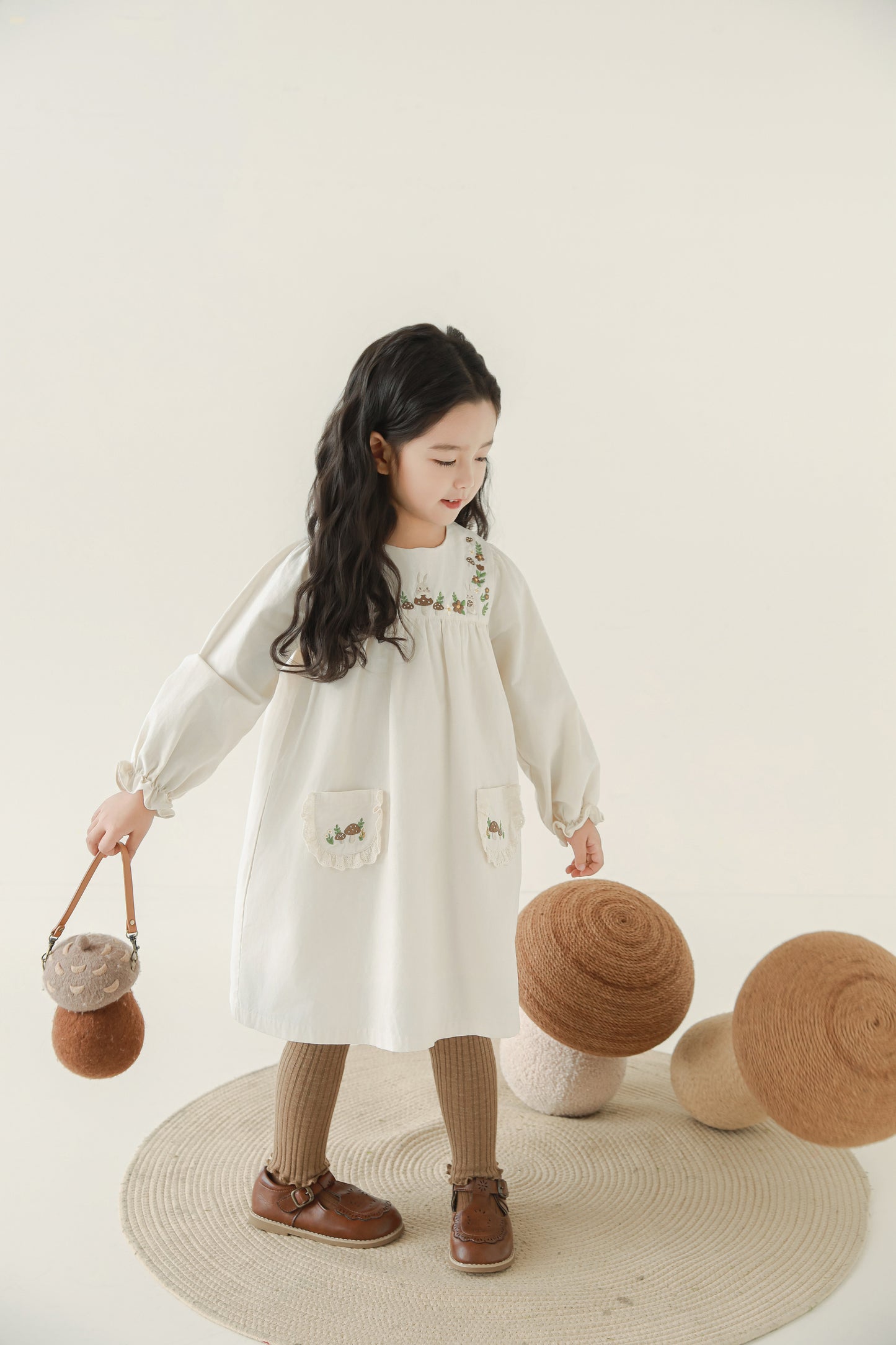 Girls Woodland Embroidered Dress, Ivory