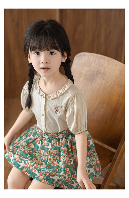 Girls Embroidered Short Sleeve Blouse